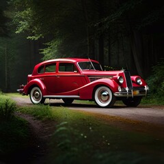 Old Car In Dark Woods Generative Ai