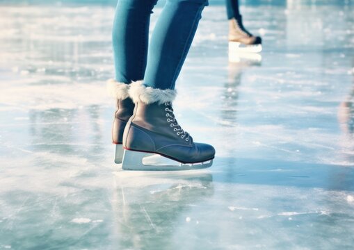 Winter Recreation of Ice Skating in the City. Generative AI.