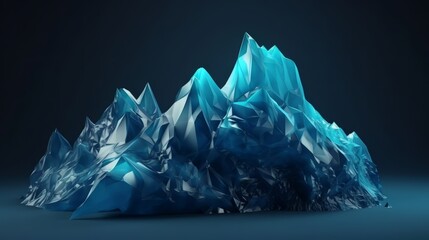 A blue mountain made of ice on a dark background. Generative ai