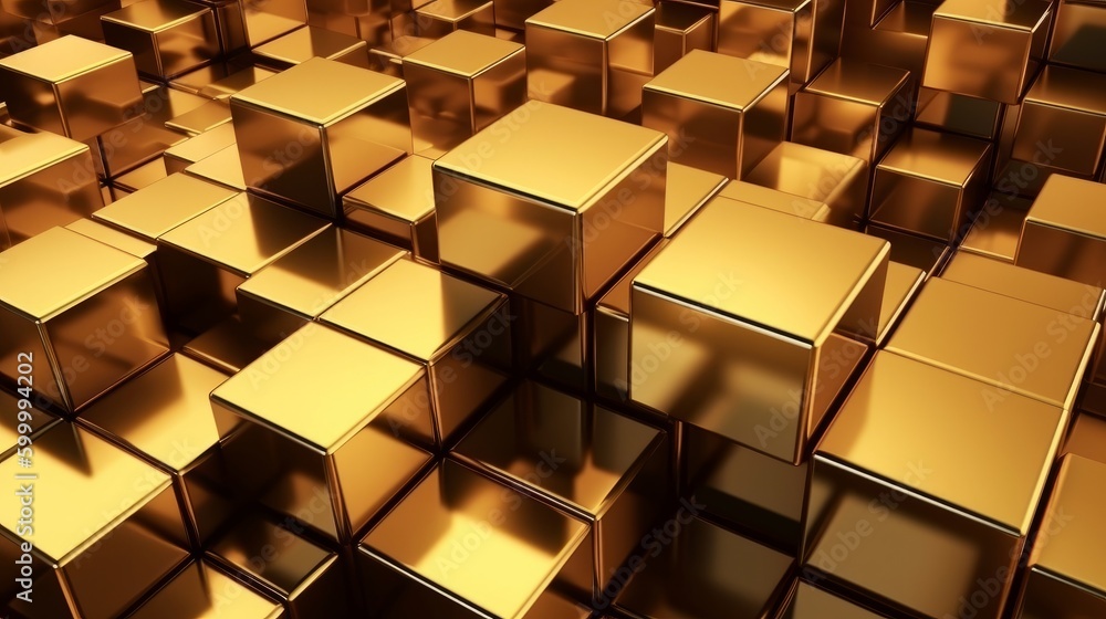 Fototapete 3d abstract geometric gold blocks background. generative ai. generative ai