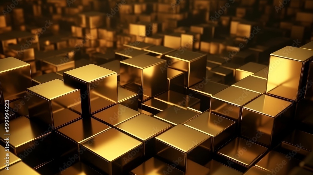 Poster 3d abstract geometric gold blocks background. Generative ai. Generative ai