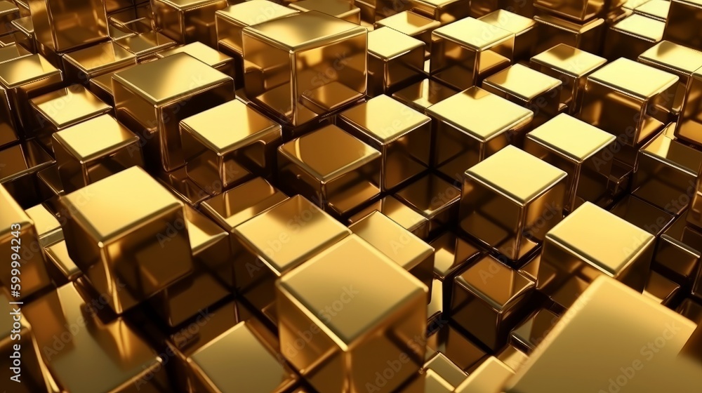 Poster 3d abstract geometric gold blocks background. Generative ai. Generative ai
