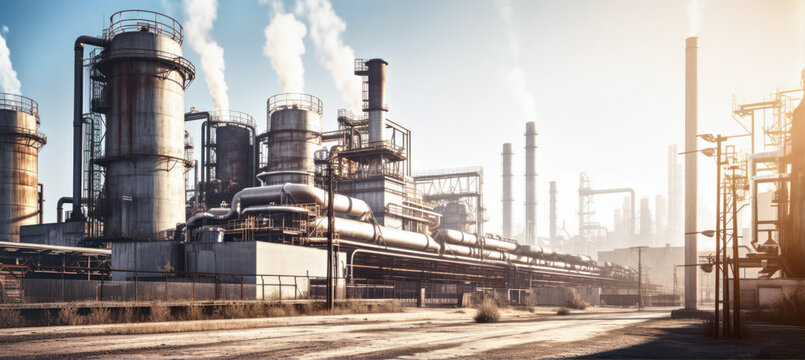 Large chemical factory - potassium processing plant, wide angle view on sunny day, as imagined by Generative AI