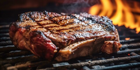 Obraz na płótnie Canvas juicy steak on the bone on barbecue grill
