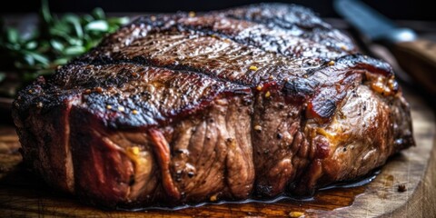 juicy steak on the bone on barbecue grill