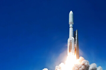 Rocket launch into outer space. Elements of this image furnished NASA.