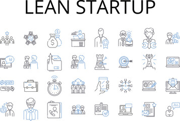 Obraz na płótnie Canvas Lean startup line icons collection. Agile development, Scrum methodology, Minimum viable product, Customer discovery, Rapid iteration, Growth hacking, Bootstrapping vector and linear illustration
