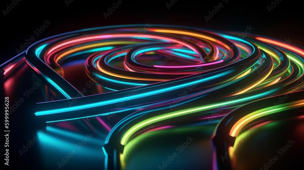 Poster A vibrant neon light display illuminating a dark space. Generative ai