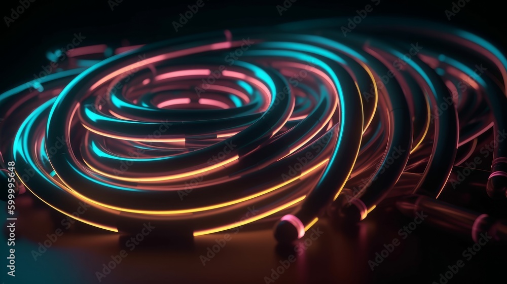Poster Neon lights arranged on a table, creating a vibrant and colorful display. Generative ai