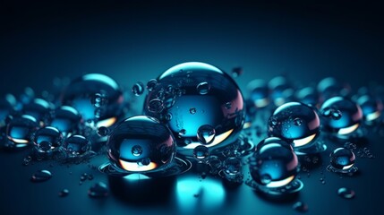 Shiny balls on a blue background. Generative ai