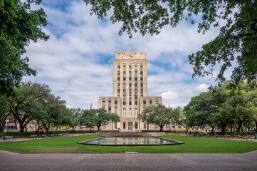 Historic Houston City Hall building in downtown Houson in spring
