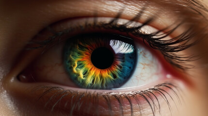 Fototapeta na wymiar Colorful eye. Eye With Rainbow Colors. AI Generative