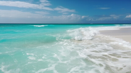 Fototapeta na wymiar sea sand sky and summer day. Wave of the sea. AI Generative