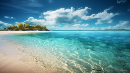 Beautiful beach with white sand with clouds in sunny day. AI Generative