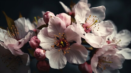 Beautiful pink sakura flowers close up. AI Generative