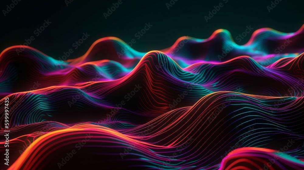 Poster A digitally generated abstract pattern of colorful curved lines. Generative ai
