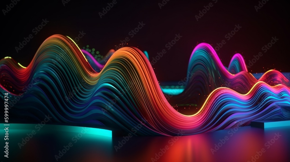 Aufkleber a vibrant and colorful wave of light on a dark background. generative ai