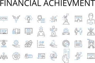 Financial achievment line icons collection. Economic success, Mtary victory, Fiscal accomplishment, Wealth attainment, My triumph, Cash prosperity, Economic gain vector and linear illustration