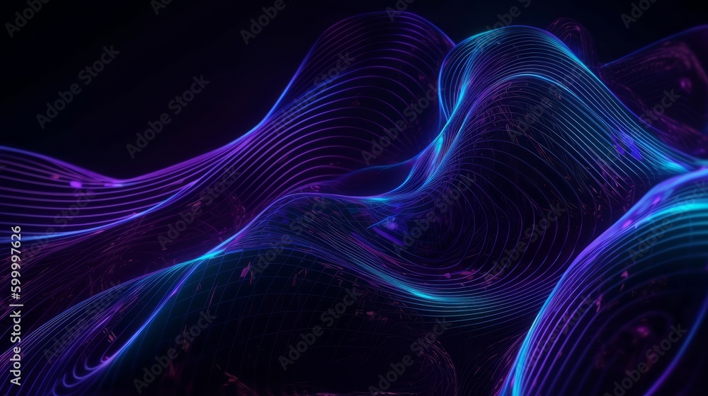 Poster Blue and purple abstract lines in a digital artwork. Generative ai