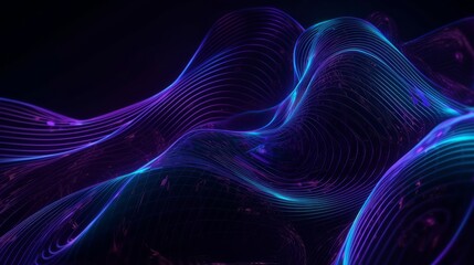Blue and purple abstract lines in a digital artwork. Generative ai