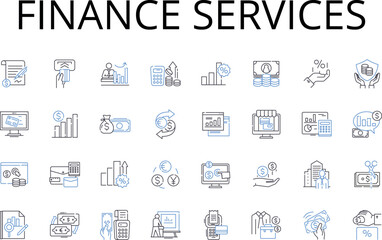 Finance services line icons collection. Banking, Investment, Accounting, Wealth management, Asset management, Financial planning, Insurance vector and linear illustration. Tax services,Stock brokerage