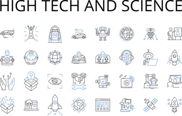 High tech and science line icons collection. Advanced technology, Cutting-edge science, Modern science, Futuristic technology, Innovative science, Modern technology, Evolved science vector and linear