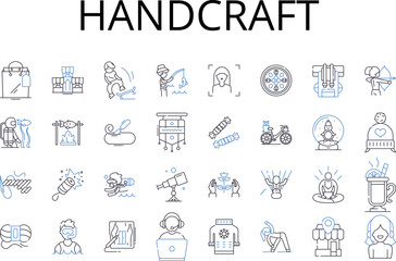 Handcraft line icons collection. Artisanal, Bespoke, Hand-made, Man-made, Home-baked, Tailor-made, Artistic vector and linear illustration. Hand-woven,Hand-sewn,Hand-picked outline signs set
