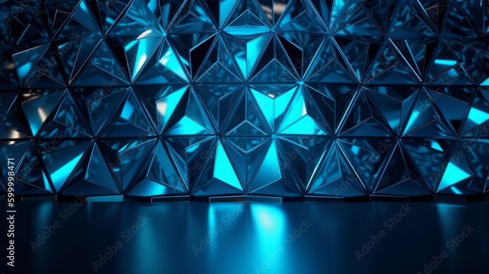 Poster a geometric pattern with blue triangles. generative ai