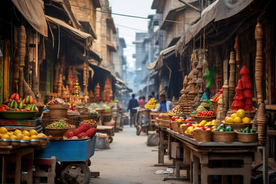 A Vibrant Bustling Bazaar With Street Vendors Selling Exciting And Colorful Items