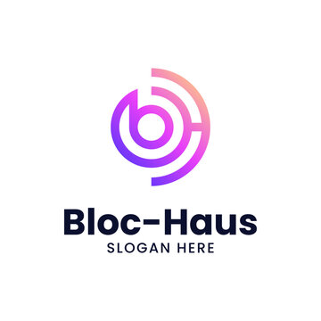 Modern logo combination of letters b and h forming a circle. It is suitable for use for technology logos.