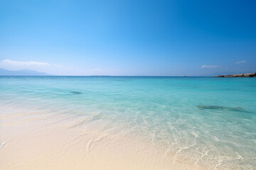 A serene tranquil beach with crystal-clear waters and soft beautiful sand