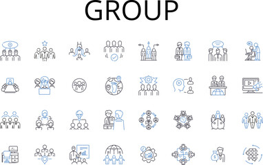 Group line icons collection. Pair, Crowd, Team, Class, Bunch, Company, Squad vector and linear illustration. Gang,Posse,Assembly outline signs set