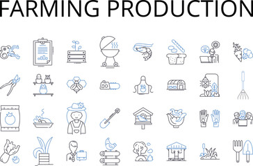 Farming production line icons collection. Manufacturing industry, Construction development, Trading business, Fashion design, Software programming, Brand marketing, Financial planning vector and