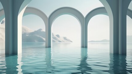 A stunning lake surrounded by beautiful arches. Generative ai