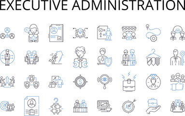 Executive administration line icons collection. Management leadership, Corporate ownership, Professional governance, Fiscal management, Business direction, Senior supervision, Organizational hierarchy