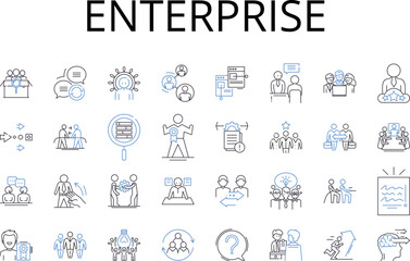 Enterprise line icons collection. Business, Corporation, Company, Organization, Firm, Establishment, Institution vector and linear illustration. Venture,Trade,Commercialism outline signs set