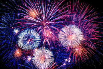 Fireworks at night, 4th of July, New Year's Eve. Generative AI