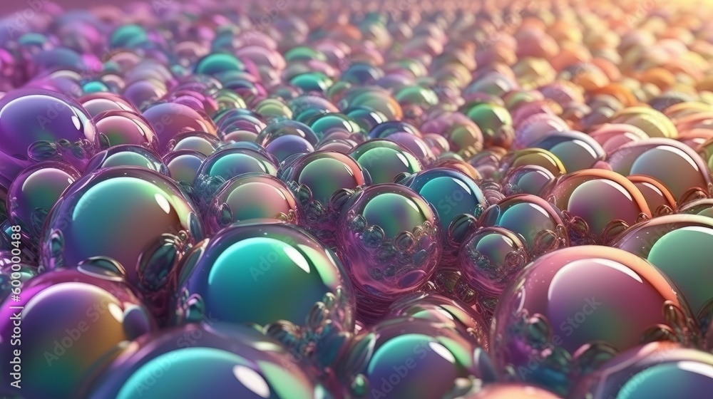 Poster a vibrant and playful installation of colorful balls in a room. generative ai