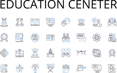 Education ceneter line icons collection. Learning hub, Training institute, Study center, Knowledge base, Skill academy, Intelligence center, Tutoring service vector and linear illustration