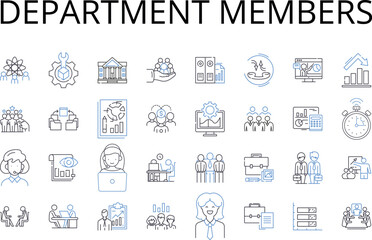 Department members line icons collection. Team players, Staff members, Group associates, Crew members, Unit personnel, Division colleagues, Branch workers vector and linear illustration. Squad