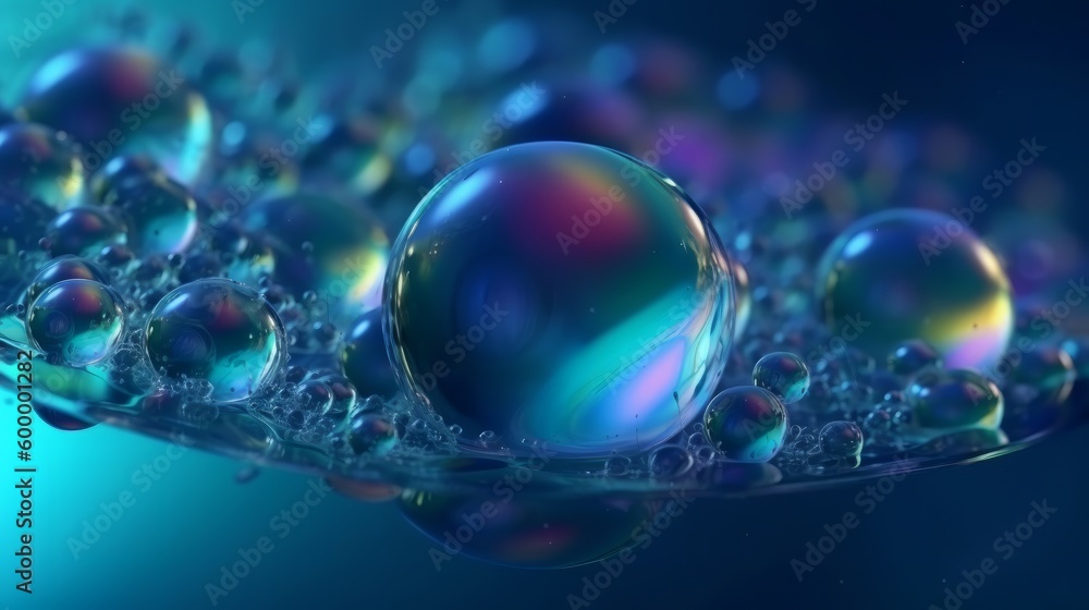Aufkleber bubbles floating on a blue surface. generative ai