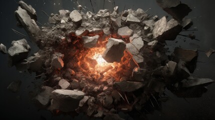 A pile of rocks with a bright light shining through them. Generative ai