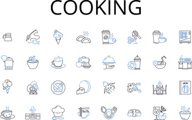 Cooking line icons collection. Culinary, Preparing, Baking, Roasting, Barbecuing, Sauteing, Grilling vector and linear illustration. Frying,Stir-frying,Smoking outline signs set