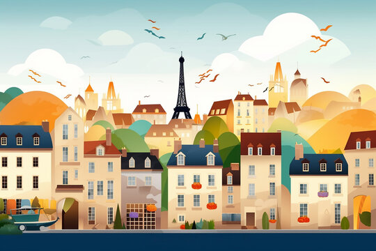 Picture of Paris, cartoon style. Generative AI