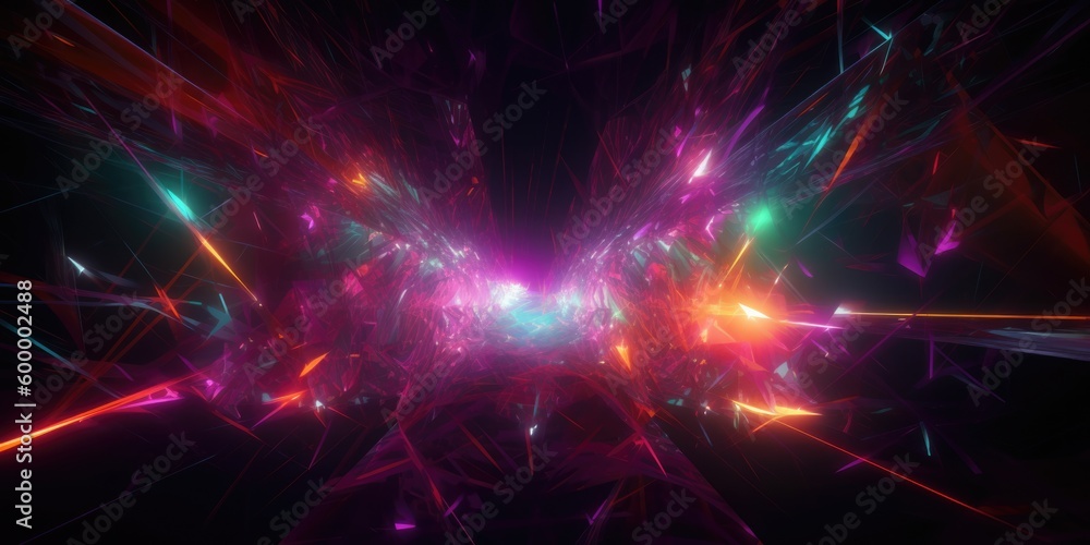 Poster cosmic background with colorful laser lights and broken fractal elements. generative ai aig21.