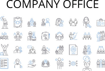 Company office line icons collection. Business hub, Enterprise center, Corporation headquarters, Workplace venue, Organization facility, Company location, Commercial site vector and linear