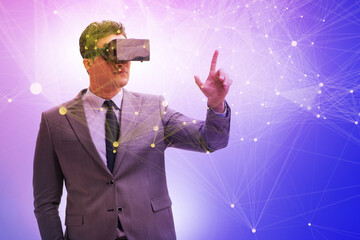 Fototapeta na wymiar Metaverse concept with man and virtual reality glasses