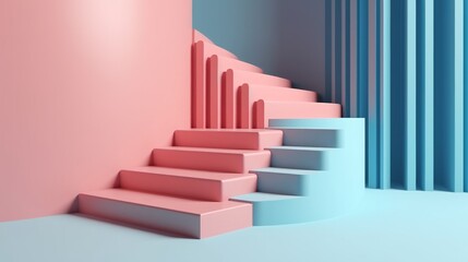 Colorful stairs in a bright room. Generative ai