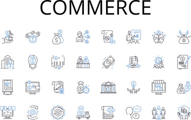 Commerce line icons collection. Business, Trade, Exchange, Industry, Market, Sales, Procurement vector and linear illustration. Merchandise,Transaction,Economics outline signs set