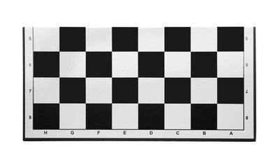 Empty checkerboard isolated on white, top view
